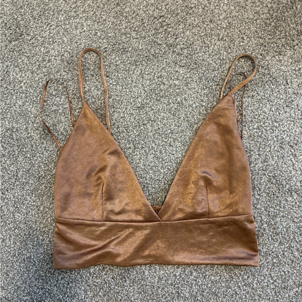 Zara Satin Bralette Bronze Festival Concert Crop Top Size Medium - Picture 6 of 7